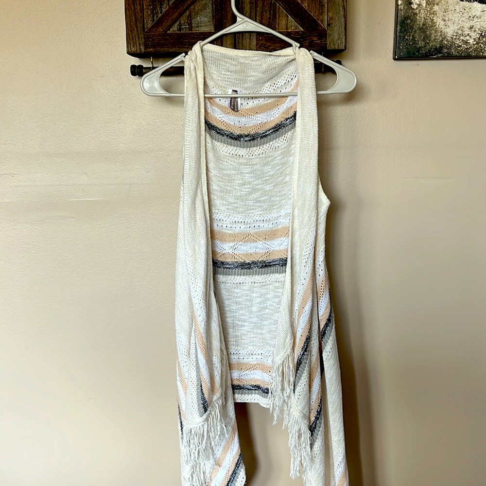 Vanity brand, sweater tank cardigan with frilling